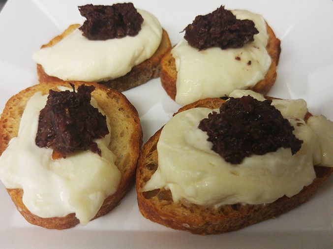 Crostini w Burrata & Homemade Olive Tapenade