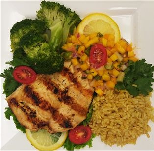 Chicken with Mango Salsa, Broccoli & Brown Rice